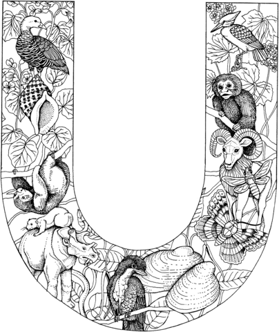 Letter U With Animals Coloring Page